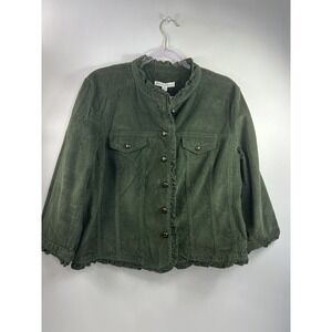 Telluride Clothing Co‎ Jacket Women's Sz XL Green Flap/Button Pockets Ruffle